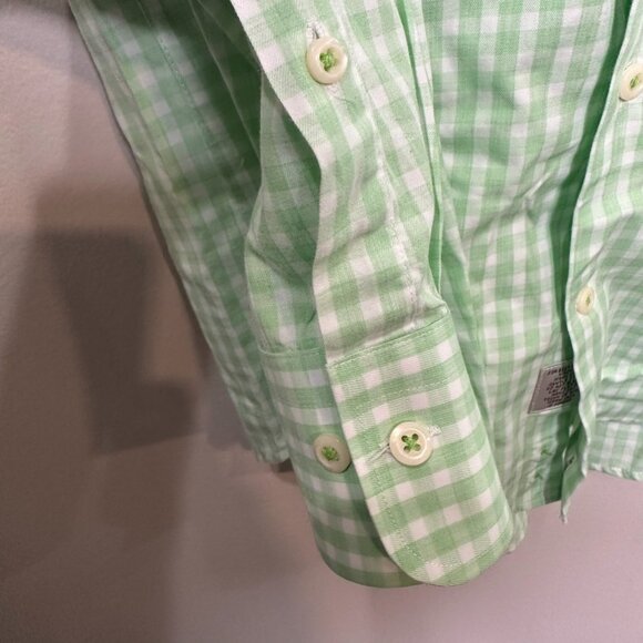Peter Millar Button Up Shirt Mens Medium Green White Check Crown Finish Casual - Picture 8 of 10